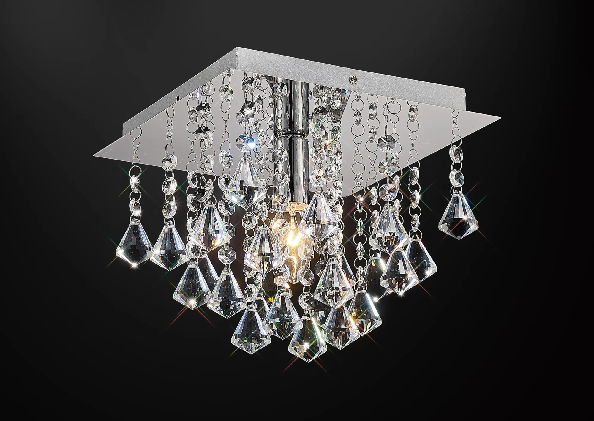 D0142  Acton Crystal Square Flush Ceiling 1 Light Polished Chrome